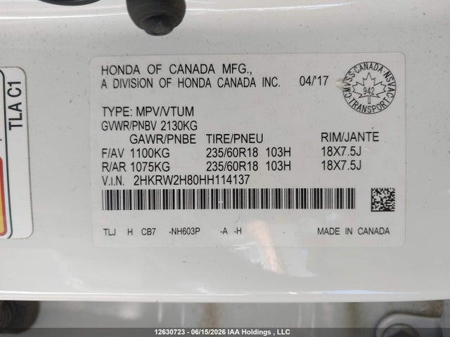 Aukcja sprzedaży 2017 Honda Cr-v Ex-l, vin: 2HKRW2H80HH114137, numer aukcji: 12630723