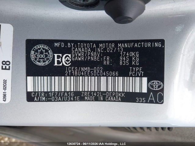 Aukcja sprzedaży 2013 Toyota Corolla, vin: 2T1BU4EE5DC045066, numer aukcji: 12630724