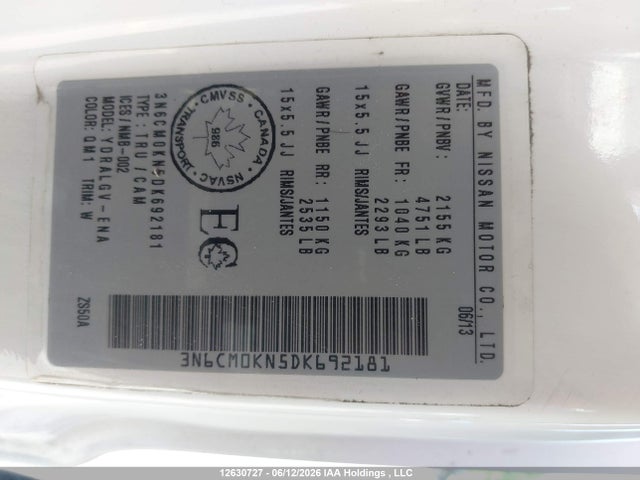 Aukcja sprzedaży 2013 Nissan Nv200 2.5s/2.5sv, vin: 3N6CM0KN5DK692181, numer aukcji: 12630727