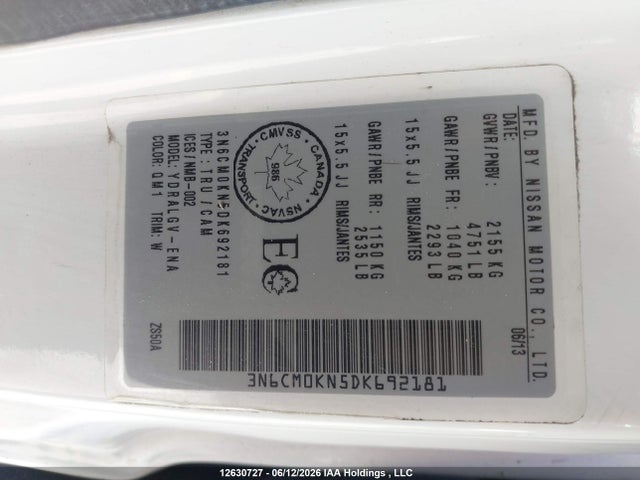 Aukcja sprzedaży 2013 Nissan Nv200 2.5s/2.5sv, vin: 3N6CM0KN5DK692181, numer aukcji: 12630727