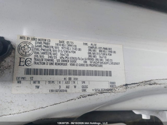 Ford FOCUS SE 2015 1FADP3K22FL352507 Image 9