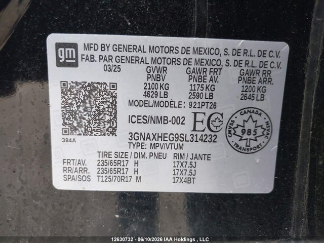 12630732 :رقم المزاد ، 3GNAXHEG9SL314232 vin ، 2025 Chevrolet Equinox Lt Fwd مزاد بيع