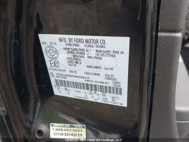 2010 Ford Escape Xlt Automatic მანქანა იყიდება აუქციონზე, vin: 1FMCU0DG7AKC02117, აუქციონის ნომერი: 12630733