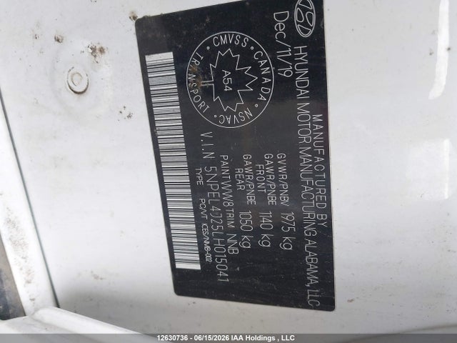 Продаж на аукціоні авто 2020 Hyundai Sonata Sel, vin: 5NPEL4J25LH015041, номер лоту: 12630736