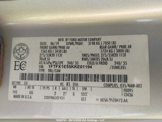 Ford F-150 Xlt 2019 1FTFX1E55KKE01194 Image 19