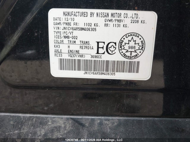 Продаж на аукціоні авто 2011 Infiniti G37x, vin: JN1CV6AR5BM406305, номер лоту: 12630745