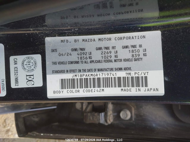 Auction sale of the 2024 Mazda Mazda3 Sport Gx, vin: JM1BPAKM6R1719741, lot number: 12630759