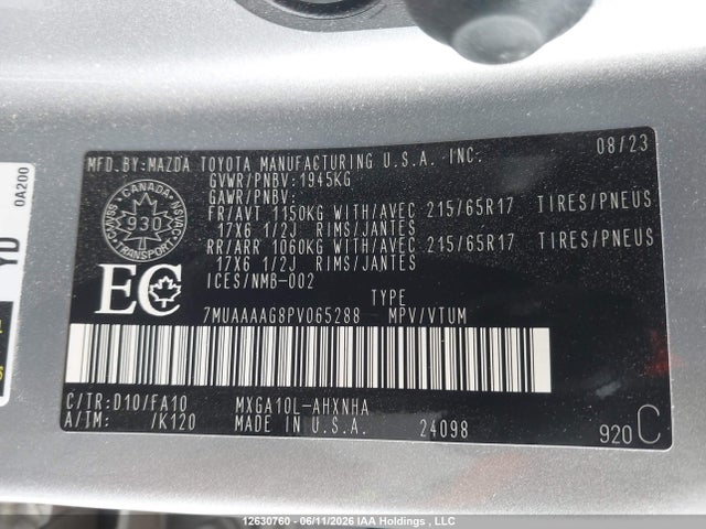 12630760 :رقم المزاد ، 7MUAAAAG8PV065288 vin ، 2023 Toyota Corolla Cross L مزاد بيع