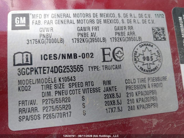 2013 Chevrolet Silverado K1500 Ltz მანქანა იყიდება აუქციონზე, vin: 3GCPKTE74DG253565, აუქციონის ნომერი: 12630761