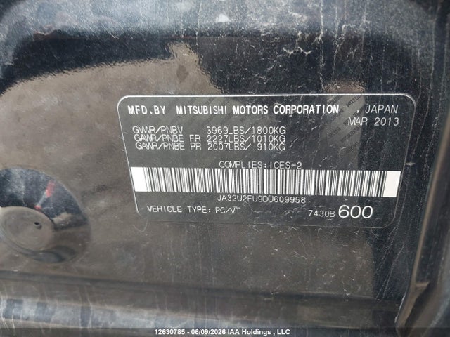 2013 Mitsubishi Lancer Es/es Sport მანქანა იყიდება აუქციონზე, vin: JA32U2FU9DU609958, აუქციონის ნომერი: 12630785