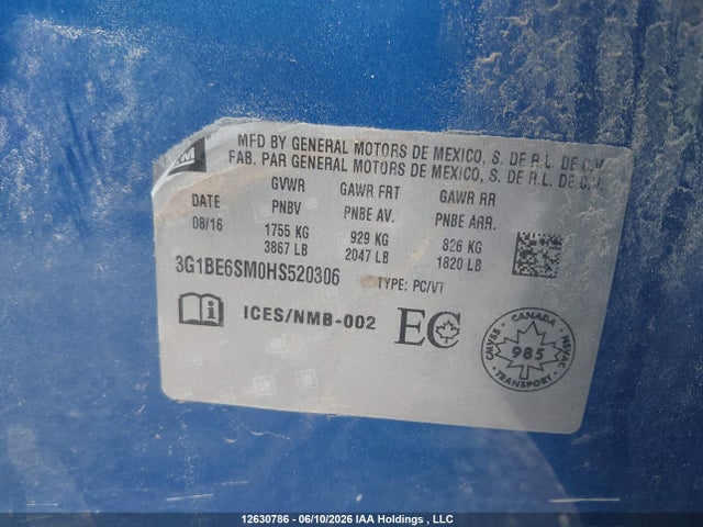 Продаж на аукціоні авто 2017 Chevrolet Cruze Lt Auto, vin: 3G1BE6SM0HS520306, номер лоту: 12630786
