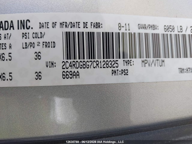 2012 Dodge Grand Caravan Se მანქანა იყიდება აუქციონზე, vin: 2C4RDGBG7CR128325, აუქციონის ნომერი: 12630788