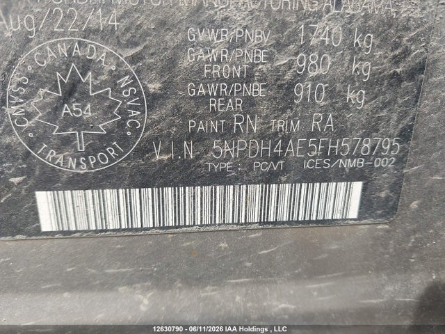 5NPDH4AE5FH578795 Hyundai Elantra Se/sport/limited