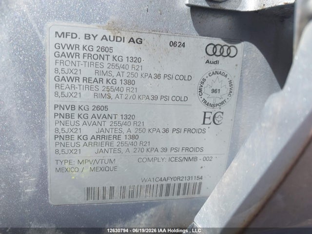 12630794 :رقم المزاد ، WA1C4AFY0R2131154 vin ، 2024 Audi Sq5 3.0t Technik مزاد بيع
