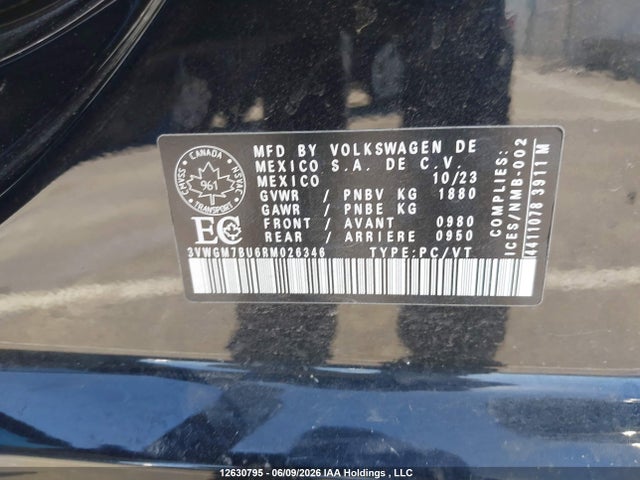 12630795 :رقم المزاد ، 3VWGM7BU6RM026346 vin ، 2024 Volkswagen Jetta Highline مزاد بيع