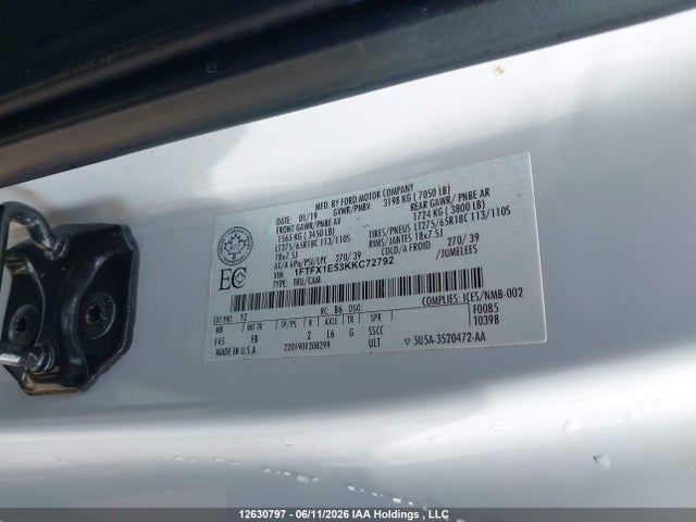Ford F150 Super Cab 2019 1FTFX1E53KKC72792 Image 19