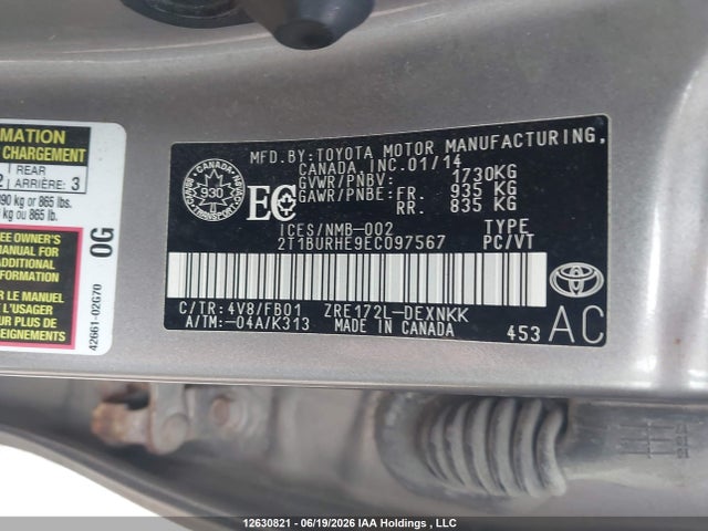 2014 Toyota Corolla Le მანქანა იყიდება აუქციონზე, vin: 2T1BURHE9EC097567, აუქციონის ნომერი: 12630821