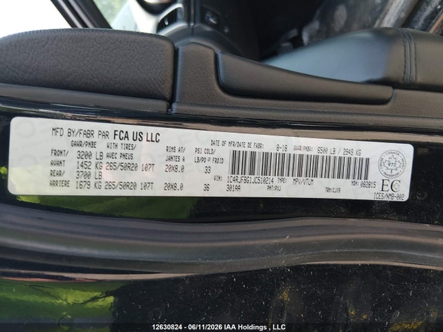 Продажа на аукционе авто 2018 Jeep Grand Cherokee Limited, vin: 1C4RJFBG1JC510214, номер лота: 12630824