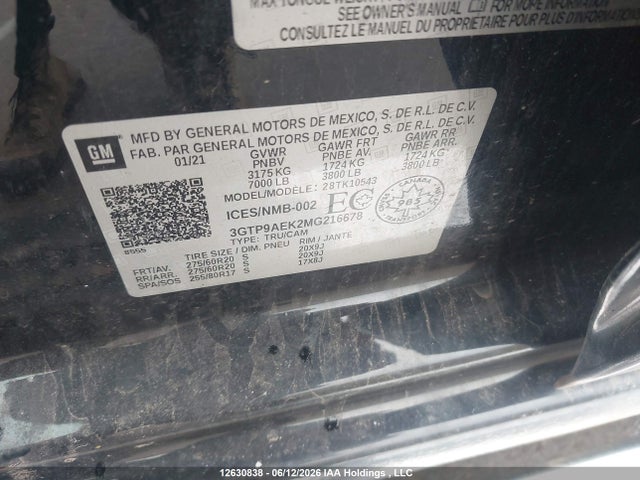 3GTP9AEK2MG216678 GMC Sierra K1500
