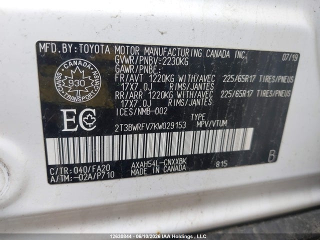 2019 Toyota Rav4 Le მანქანა იყიდება აუქციონზე, vin: 2T3BWRFV7KW029153, აუქციონის ნომერი: 12630844
