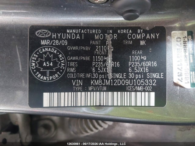 Продаж на аукціоні авто 2009 Hyundai Tucson, vin: KM8JM12D09U105332, номер лоту: 12630861