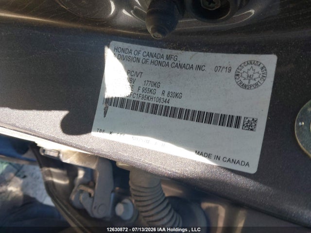 Honda Civic Touring 2019 2HGFC1F95KH106344 Image 9