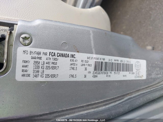 Aukcja sprzedaży 2019 Dodge Grand Caravan Se, vin: 2C4RDGBG7KR784538, numer aukcji: 12630879