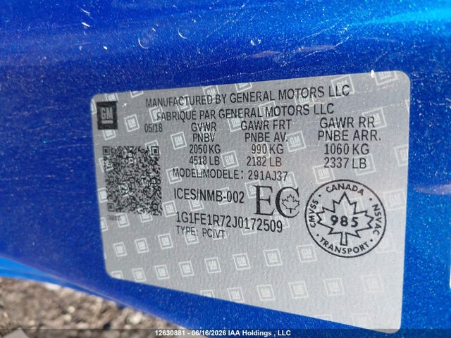 2018 Chevrolet Camaro 1ss მანქანა იყიდება აუქციონზე, vin: 1G1FE1R72J0172509, აუქციონის ნომერი: 12630881