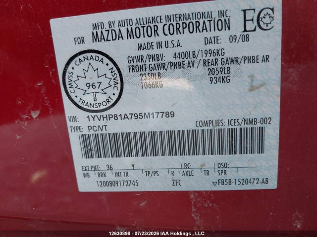 Продаж на аукціоні авто 2009 Mazda Mazda6 Gs-i4, vin: 1YVHP81A795M17789, номер лоту: 12630898