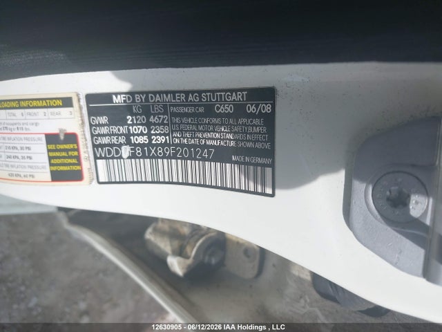 Продаж на аукціоні авто 2009 Mercedes-benz C 300 4matic, vin: WDDGF81X89F201247, номер лоту: 12630905