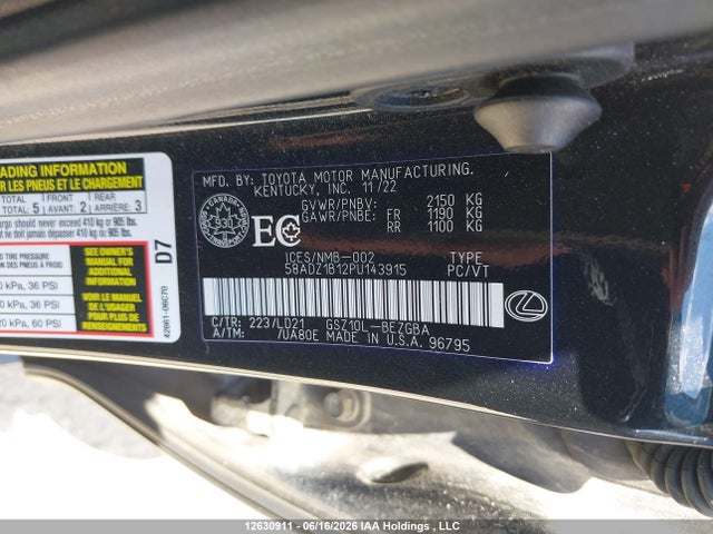 Aukcja sprzedaży 2023 Lexus Es 350 350, vin: 58ADZ1B12PU143915, numer aukcji: 12630911