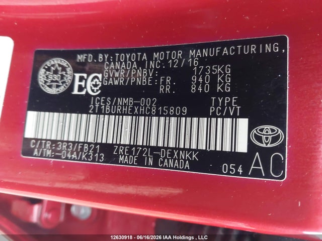 Toyota COROLLA LE 2017 2T1BURHEXHC815809 Image 9