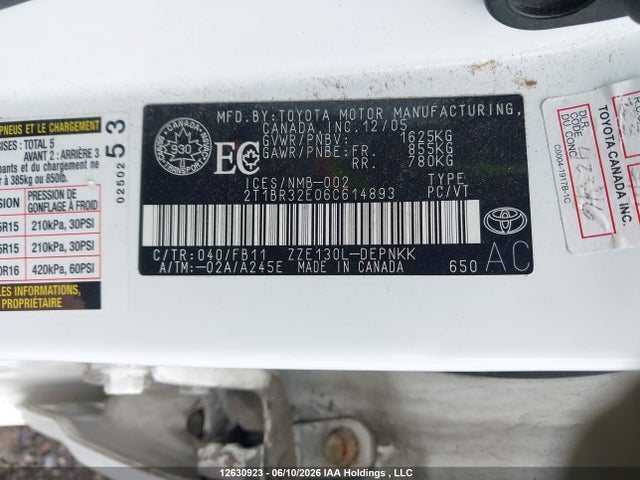 12630923 :رقم المزاد ، 2T1BR32E06C614893 vin ، 2006 Toyota Corolla Ce/le/s مزاد بيع