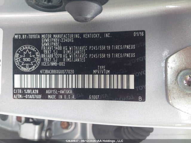 Toyota Venza Base V6 2016 4T3BA3BBXGU077020 Image 19