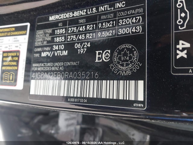 2024 Mercedes-benz Eqs 450 4matic მანქანა იყიდება აუქციონზე, vin: 4JGDM2EB0RA035216, აუქციონის ნომერი: 12630976