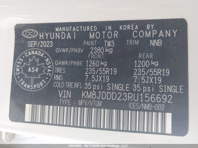 2024 Hyundai Tucson Ultimate Plug-in Hybrid Awd მანქანა იყიდება აუქციონზე, vin: KM8JDDD23RU156692, აუქციონის ნომერი: 12630984
