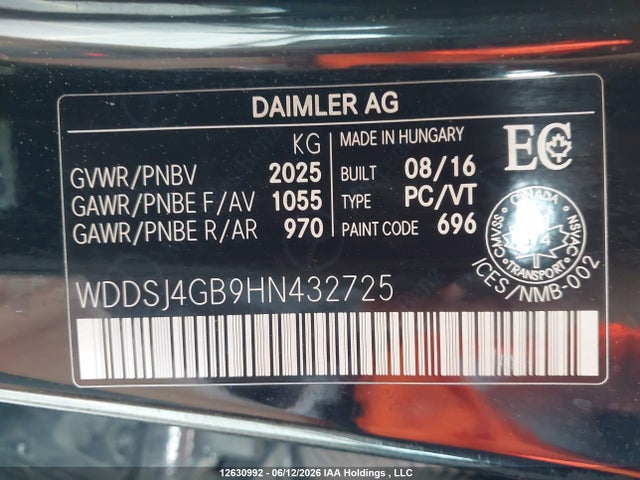 12630992 :رقم المزاد ، WDDSJ4GB9HN432725 vin ، 2017 Mercedes-benz Cla 250 4matic مزاد بيع