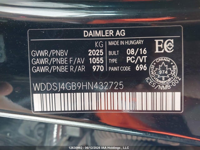 12630992 :رقم المزاد ، WDDSJ4GB9HN432725 vin ، 2017 Mercedes-benz Cla 250 4matic مزاد بيع