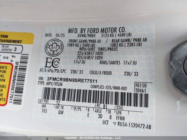 Продажа на аукционе авто 2025 Ford Bronco Sport Big Bend, vin: 3FMCR9BN9SRE77511, номер лота: 12630995