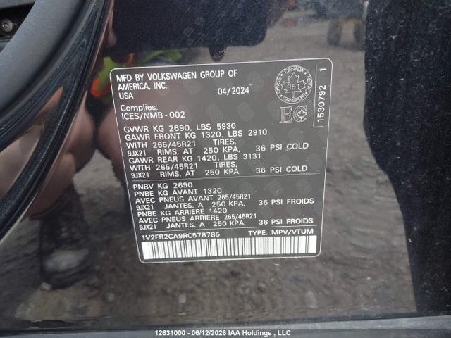 2024 Volkswagen Atlas მანქანა იყიდება აუქციონზე, vin: 1V2FR2CA9RC578785, აუქციონის ნომერი: 12631000