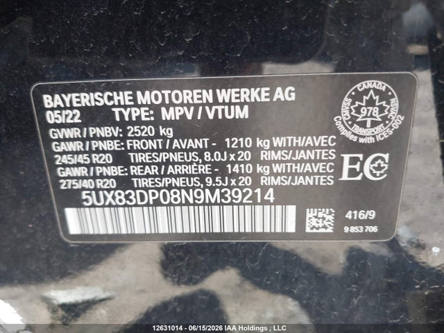 5UX83DP08N9M39214 BMW X3 M40i