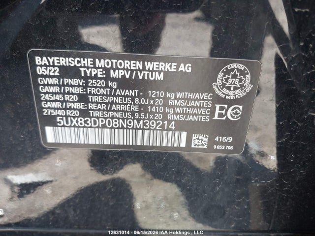 5UX83DP08N9M39214 BMW X3 M40i