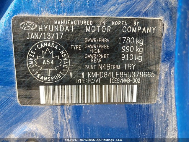 2017 Hyundai Elantra მანქანა იყიდება აუქციონზე, vin: KMHD84LF8HU378665, აუქციონის ნომერი: 12631017