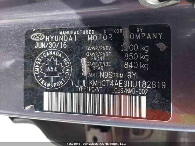12631019 :رقم المزاد ، KMHCT4AE9HU182819 vin ، 2017 Hyundai Accent Se مزاد بيع