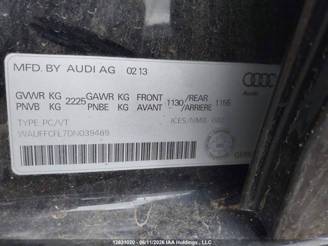 2013 Audi A4 Premium Plus მანქანა იყიდება აუქციონზე, vin: WAUFFCFL7DN039489, აუქციონის ნომერი: 12631020