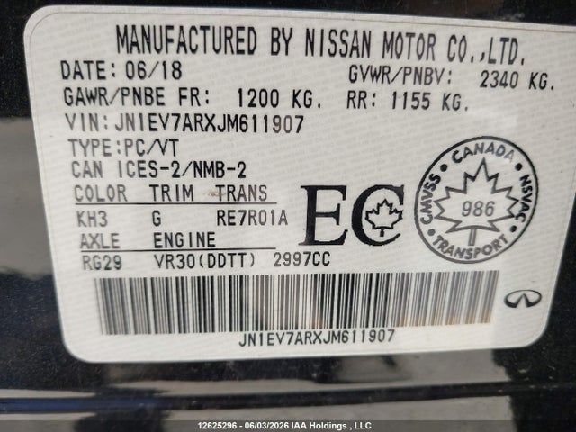 2018 Infiniti Q50 3.0t Luxe/3.0t Signature Edition/3.0t Sport მანქანა იყიდება აუქციონზე, vin: JN1EV7ARXJM611907, აუქციონის ნომერი: 12625296