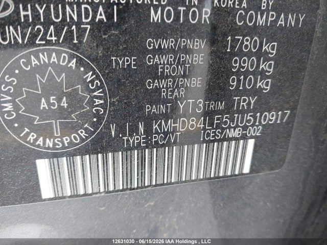 2018 Hyundai Elantra მანქანა იყიდება აუქციონზე, vin: KMHD84LF5JU510917, აუქციონის ნომერი: 12631030