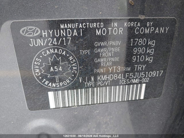 2018 Hyundai Elantra მანქანა იყიდება აუქციონზე, vin: KMHD84LF5JU510917, აუქციონის ნომერი: 12631030