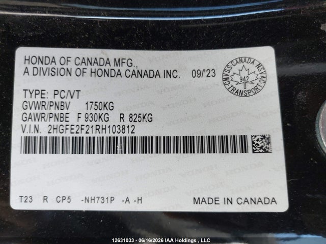 Honda Civic 2024 2HGFE2F21RH103812 Image 9