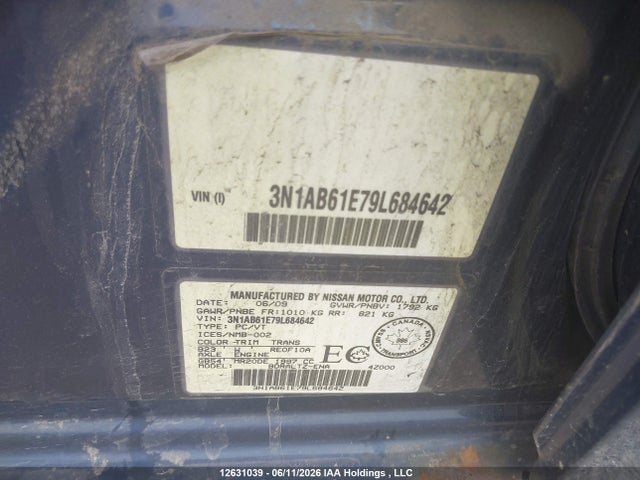 2009 Nissan Sentra 2.0/2.0s/2.0sl მანქანა იყიდება აუქციონზე, vin: 3N1AB61E79L684642, აუქციონის ნომერი: 12631039